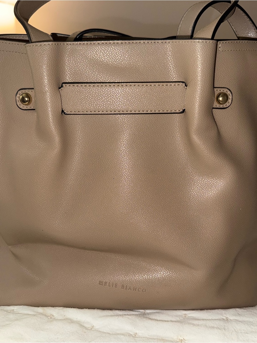 Melie Bianco Taupe Vegan Leather Tote Bag | Large Shoulder Purse